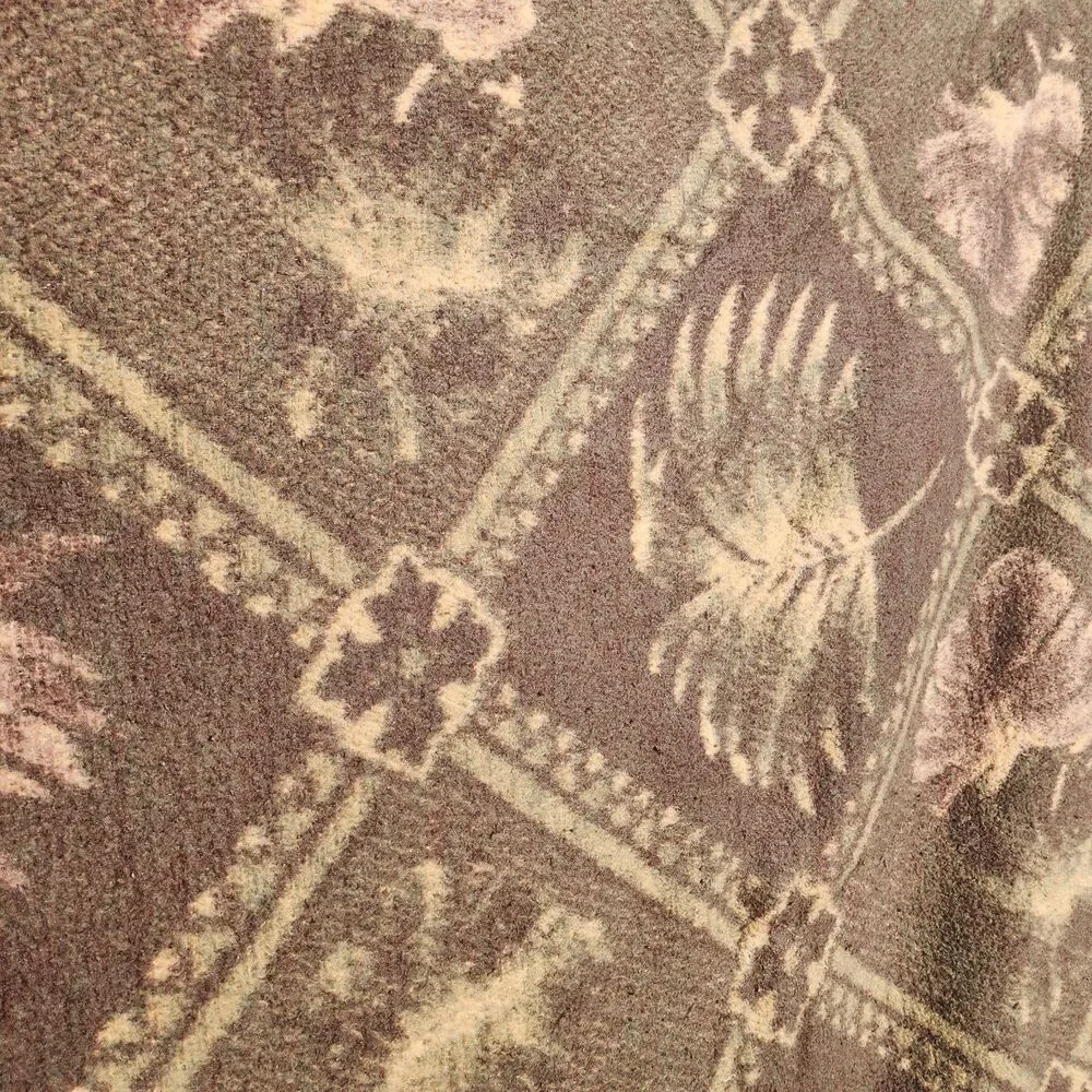 Vintage Aurora Biederlack Blanket 73x55 Reversible Leaf‎ Pattern Brown Tan USA